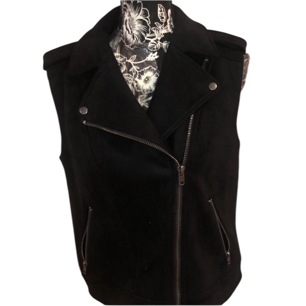 Philosophy size large black zip front Moto Vest super soft ultra suede